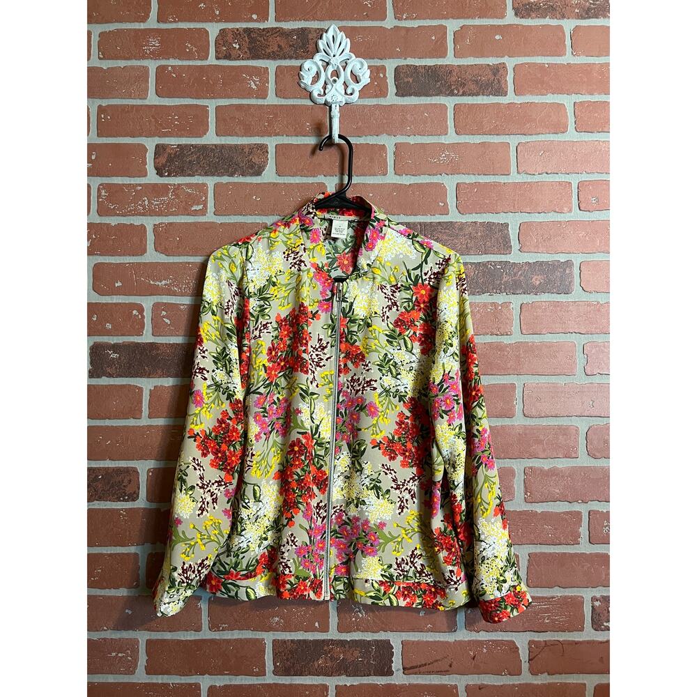 Kikit Floral Zip Up Long Sleeve Blouse - M